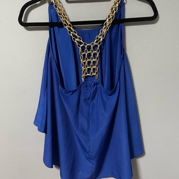 Cals gold chain straps flowy blue tank top. Size medium. - Picture 3 of 5